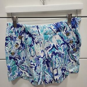 Lilly Pulitzer Blue and White Floral High Waist Shorts